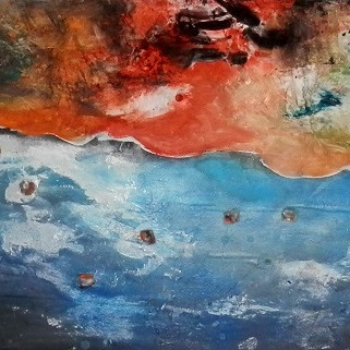 Egy olajos ég szilánkjai, 278 x 61,5 cm, oil-wood-paper, 2014-2021